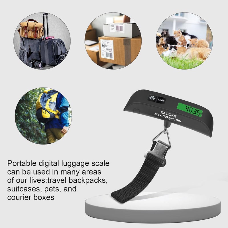 KAGGKE 2 Pcs-Black Travel Digital Luggage Scale - Portable Baggage Scale - Suitcases Weight Scales - Ideal for Travel Scale Luggage Weight - 110LB/50KG, Includes Battery - Temperature Display Hanging Scales - Image 3